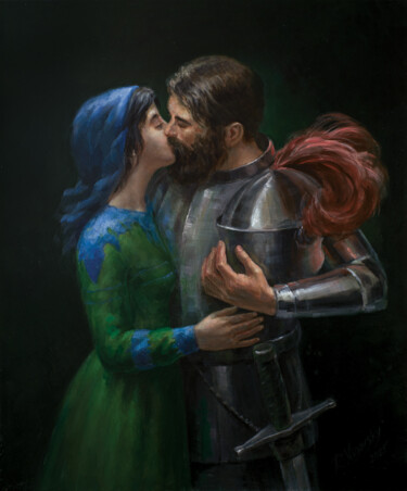 Schilderij getiteld "A Knight and his La…" door Ruslan Vigovsky, Origineel Kunstwerk, Olie