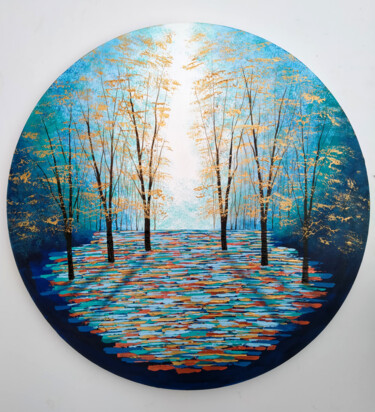 Shimmering Forest Glade Schilderij getiteld "Shimmering Forest G…" door Amanda Horvath, Origineel Kunstwerk, Acryl Gemonteerd op Frame voor houten b…