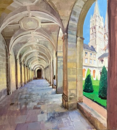 绘画 标题为“Caen Cathedral Study” 由John Welsh Artist, 原创艺术品, 油 安装在木质担架架上