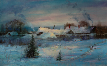 Painting titled "Деревня" by Andrei Iakovlev, Original Artwork, Oil