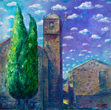 The Tower of Castellfollit de la Roca 绘画 标题为“The Tower of Castel…” 由Natalia Shchipakina, 原创艺术品, 油 安装在木质担架架上