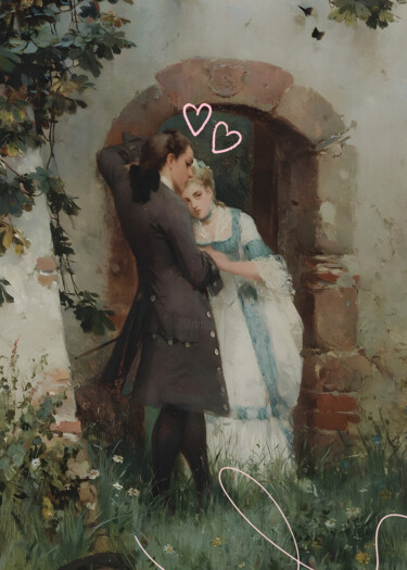 Digitale Kunst getiteld "Romantic Encounter…" door Chun Yu Guan, Origineel Kunstwerk, AI gegenereerde afbeelding Gemonteerd…
