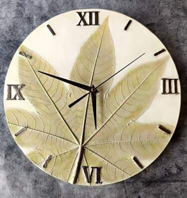 "Lacy Leaf"– sculptural clock with a botanical bas-relief. Sculpture titled ""Lacy Leaf"– sculpt…" by Alena Panchenia Elena Pancena, Original Artwork, Casting