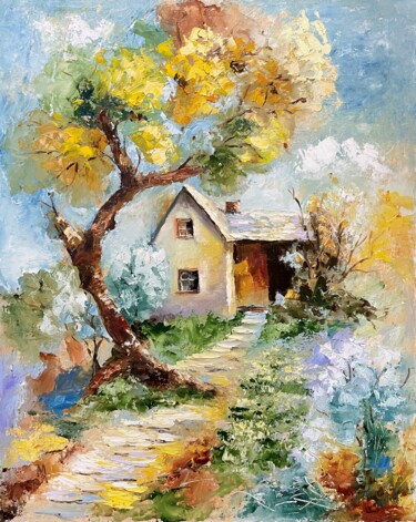Schilderij getiteld "Golden Path to Sile…" door Natalie Aleksejeva (NatalieVerve), Origineel Kunstwerk, Olie