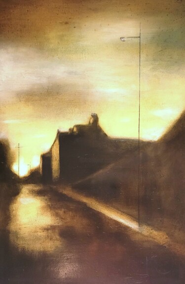 Schilderij getiteld "I Can See the Pub F…" door Lou Harris, Origineel Kunstwerk, Olie