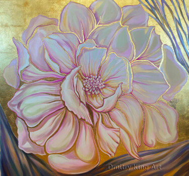 Rose Gold Flower 绘画 标题为“Rose Gold Flower” 由Dmitry King, 原创艺术品, 丙烯 安装在木质担架架上
