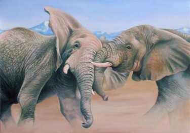 Peinture intitulée "Joute Africaine" par Laurent Bussiere (hellbay), Œuvre d'art originale, Huile