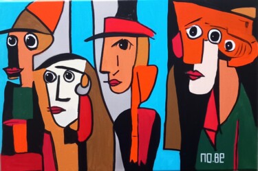 Pittura intitolato "people lined up" da Mobe, Opera d'arte originale, Acrilico Montato su Telaio per barella in legno