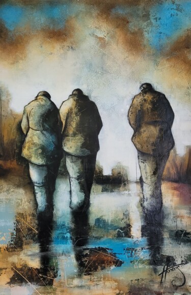 Painting titled "Jolly Boys Outing" by Lou Harris, Original Artwork, Oil