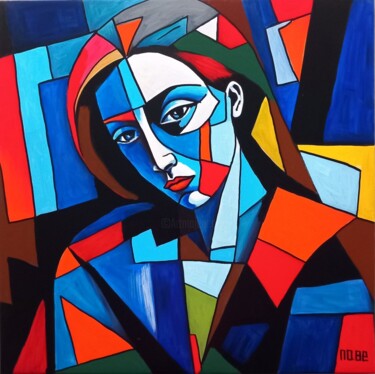 Pintura intitulada "the lady in blue" por Mobe, Obras de arte originais, Acrílico Montado em Armação em madeira
