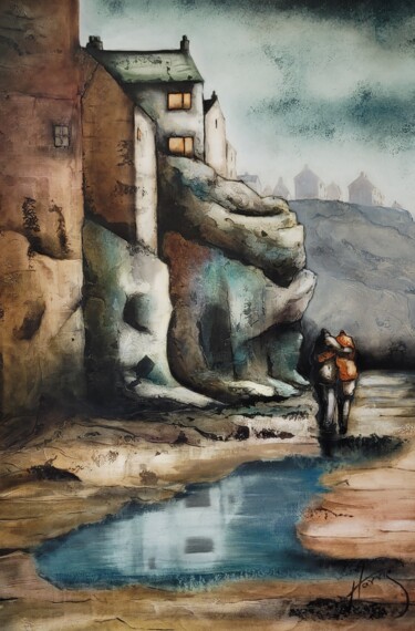 Malerei mit dem Titel "The Cliffhanger" von Lou Harris, Original-Kunstwerk, Öl