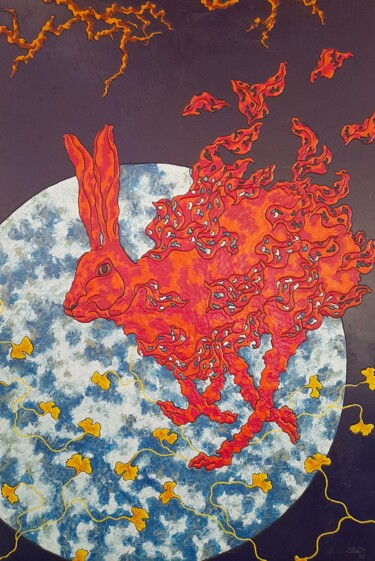 Malarstwo zatytułowany „Run for Eternity” autorstwa Griet Deleener, Oryginalna praca, Enkaustyczny Zamontowany na Panel drew…