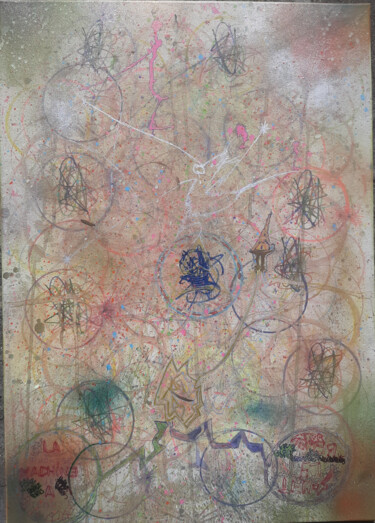 La Machine à Remonter le Temps Schilderij getiteld "La Machine à Remont…" door Lord Faz, Origineel Kunstwerk, Marker Gemonteerd op Frame voor houten branca…