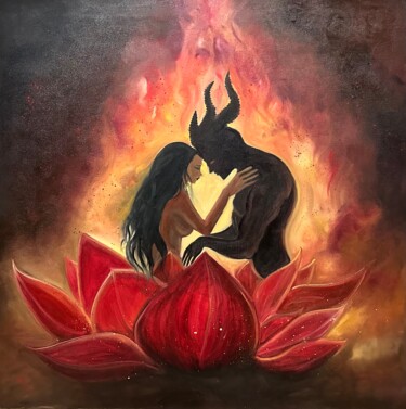 Bound by Fire and Devotion Schilderij getiteld "Bound by Fire and D…" door Dicle Kaya, Origineel Kunstwerk, Tempera