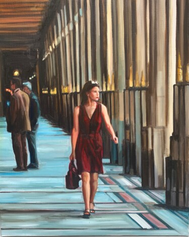 Schilderij getiteld "La femme en rouge 2…" door Corinne Boucher, Origineel Kunstwerk, Olie Gemonteerd op Frame voor houten b…