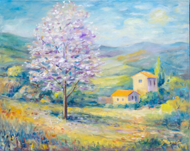 Painting titled ""Golden Quiet" Oil…" by Vitaly Moiseev, Original Artwork, Oil Mounted on Wood Stretcher frame