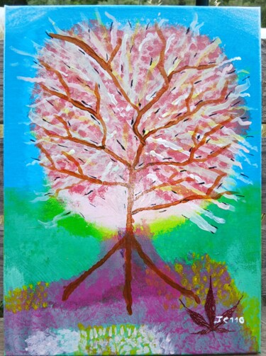 Painting titled "arbre à vibrations" by José Cavillon, Original Artwork, Acrylic Mounted on Wood Stretcher frame