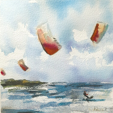 Schilderij getiteld "D´embruns et de vent" door Madit, Origineel Kunstwerk, Aquarel