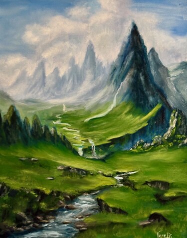 Painting titled "The Green Valley" by Vera Lisitsyna, Original Artwork, Oil
