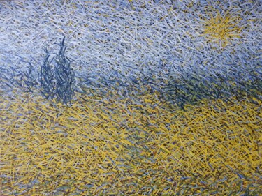 Painting titled "Wheat field with Cy…" by Atom Hovhanesyan, Original Artwork, Oil Mounted on Wood Stretcher frame