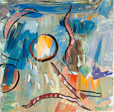 Abstract II Schilderij getiteld "Abstract II" door Göknil Gümüş Sungurtekin, Origineel Kunstwerk, Olie Gemonteerd op Frame voor houten b…
