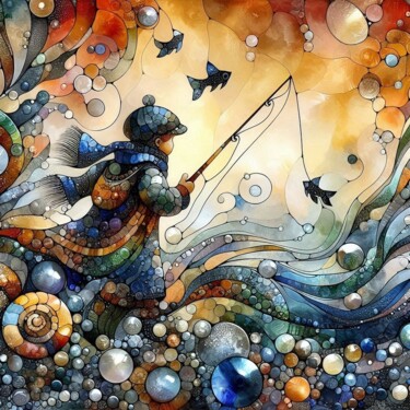 Mondes Oniriques - L'Enfant part à la pêche Arte digitale intitolato "Mondes Oniriques -…" da Kyrielle Fantasy, Opera d'arte originale, Immagine generata dall'IA