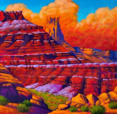 Painting titled "Mesa Mirage" by Joe A. Oakes, Original Artwork, Acrylic Mounted on Wood Stretcher frame