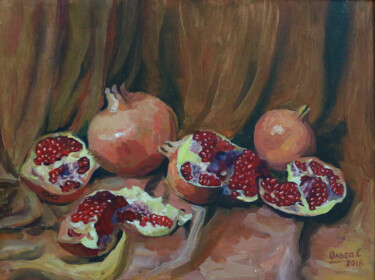 绘画 标题为“Pomegranates” 由Olga Sunchali, 原创艺术品, 油 安装在木质担架架上