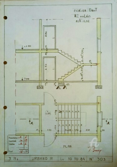 图画 标题为“Escalier Droit 1984” 由Roberto Urbano, 原创艺术品, 铅笔