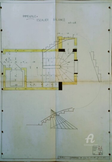 图画 标题为“Escalier Balancé 19…” 由Roberto Urbano, 原创艺术品, 铅笔