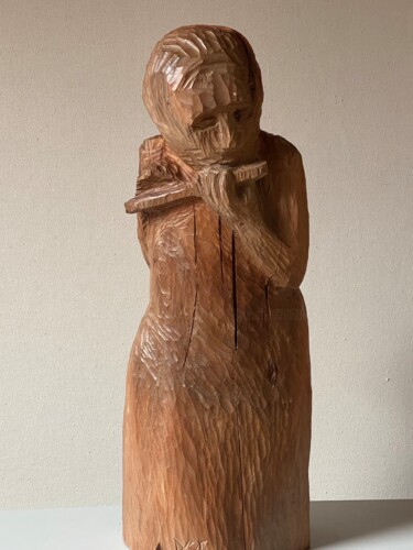 Sculptuur getiteld "Mann mit Flöte" door Ranulf Streuff, Origineel Kunstwerk, Hout