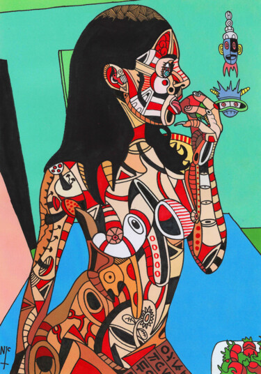 图画 标题为“GOTH EATING LSD LAC…” 由Nicholas Price, 原创艺术品, 墨