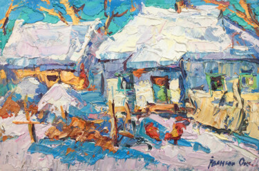 Pittura intitolato "Frosty day" da Oksana Ivanyuk, Opera d'arte originale, Olio Montato su Telaio per barella in legno