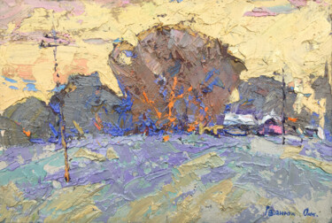 Painting titled "Cold evening" by Oksana Ivanyuk, Original Artwork, Oil Mounted on Wood Stretcher frame