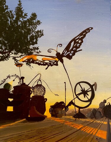 Schilderij getiteld "L’aube s’envole" door Sophie Cousineau, Origineel Kunstwerk, Olie Gemonteerd op Karton