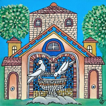 Painting titled "Les Deux Colombes" by Nadège Dubreuil, Original Artwork, Acrylic