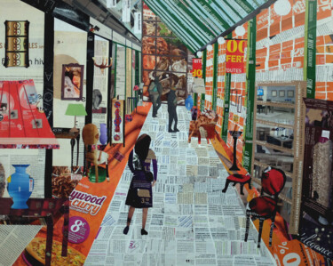 Collages titled "Les puces" by Laurence Hochin, Original Artwork, Collages Mounted on Wood Stretcher frame