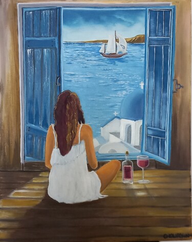 Schilderij getiteld "La jeune fille et l…" door Nathalie Choury, Origineel Kunstwerk, Olie Gemonteerd op Frame voor houten b…