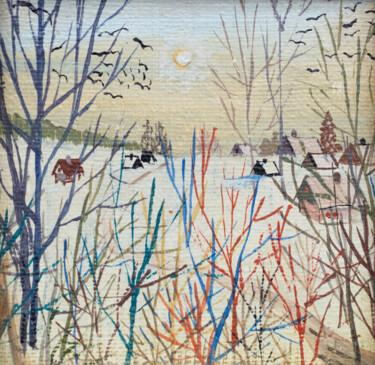 Pintura intitulada "winter sketch" por Pavel Minchenia, Obras de arte originais, Óleo