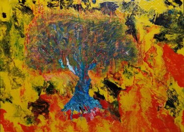 「Le feu」というタイトルの絵画 Laurent Mulotによって, オリジナルのアートワーク, アクリル ウッドストレッチャーフレームにマウント