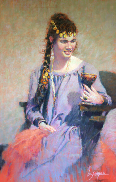 "Medieval Woman at Festival" ""Medieval Woman at…" başlıklı Resim Bill James Family Estate-Jo Ann James Trustee tarafından, Orijinal sanat, Pastel Karton…