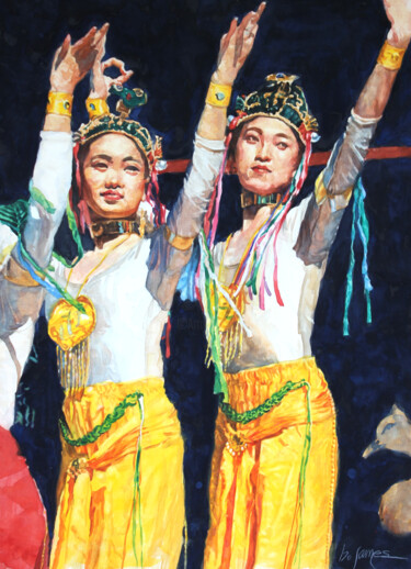 "Women dancing at Asian Festival" Картина под названием ""Women dancing at A…" - Bill James Family Estate-Jo Ann James Trustee, Подлинное произведение искусст…