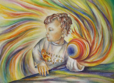 Kind mit dem Ball, der Regenbogen in der Hand 绘画 标题为“Kind mit dem Ball,…” 由Olga Milova, 原创艺术品, 水彩 安装在纸板上