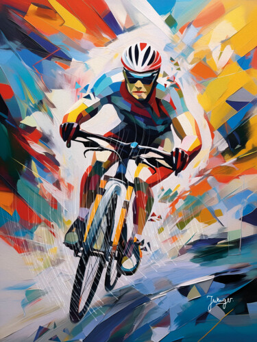 Le cyclisme sur route, un dépassement de soi Arts numériques intitulée "Le cyclisme sur rou…" par Joelle Wenger, Œuvre d'art originale, Image générée par l'IA