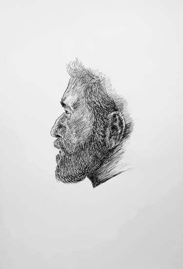 Tekening getiteld "The Silent Man" door J. Gambande, Origineel Kunstwerk, Inkt