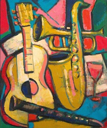 Pittura intitolato "Feast in the Rehear…" da Rumen Sazdov, Opera d'arte originale, Olio