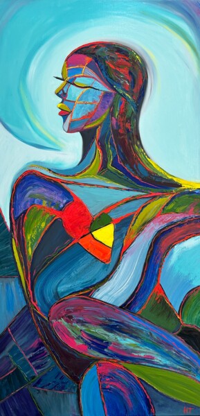 Painting titled "«queen» Cubism, wom…" by Tatyana Nefedova, Original Artwork, Oil Mounted on Wood Stretcher frame