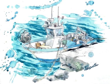 绘画 标题为“Bateau de pêche” 由Nicolas Le Guillou, 原创艺术品, 水彩
