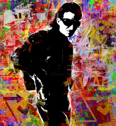 pop art street art célébrité 38-Bono u2 Arte digitale intitolato "pop art street art…" da Yank, Opera d'arte originale, Collage digitale Montato su Telaio per barel…