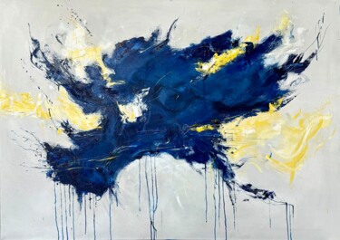 Blue Land Painting titled "Blue Land" by Sabine Kay, Original Artwork, Oil Mounted on Wood Stretcher frame